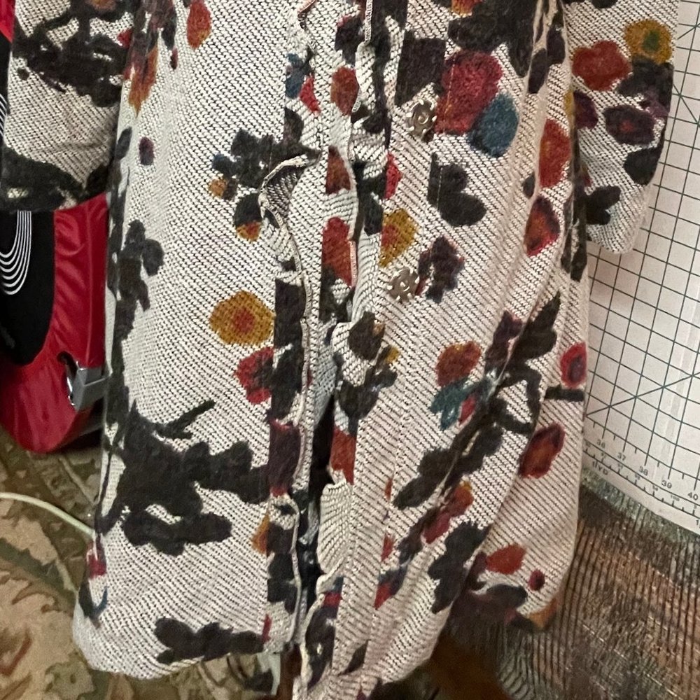 Gray/white/floral Long Jacket Blazer Medium - Picture 2 of 7